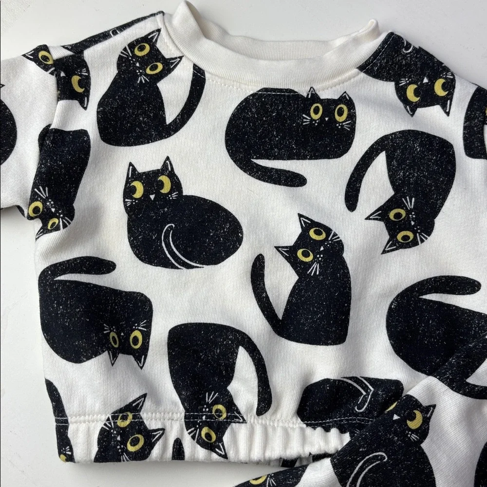 Old Navy Kids Sweatshirt Sweatpants Set with Black Cat Design Joggers Track Suit
